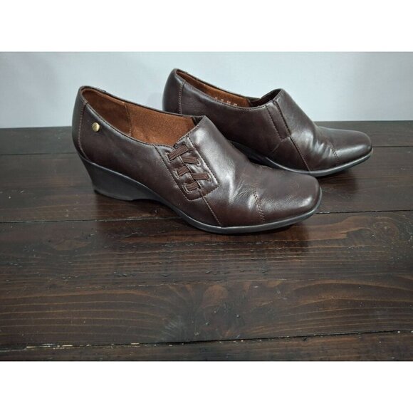 Lifestride Earthly Brown Faux Leather Mid-Heel Wedge Shoe/Pre-owned,Sz.9.5M - Picture 3 of 9